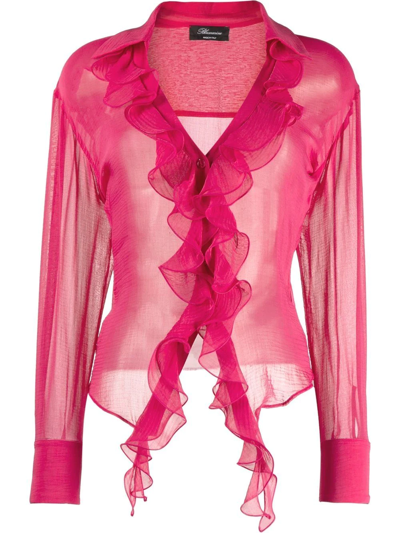 Shop Blumarine Ruffle Long-sleeve Blouse In Rosa