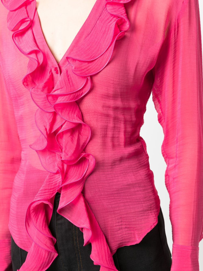 Shop Blumarine Ruffle Long-sleeve Blouse In Rosa