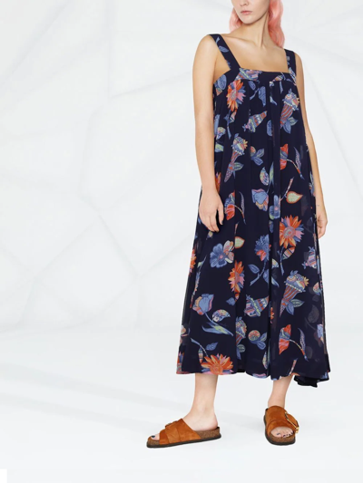 Shop See By Chloé Embroidered Flared Midi Dress In Blau