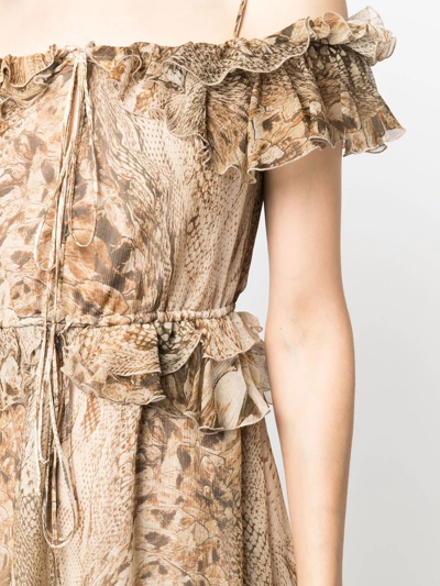 Shop Blumarine Snakeskin-print Mini Silk Dress In Braun
