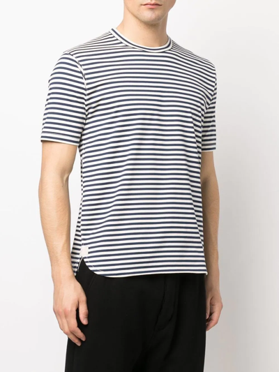 Shop Junya Watanabe Stripe-print Cotton T-shirt In Blau