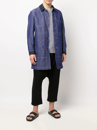 Shop Junya Watanabe Contrast-stitching Pocket Single-breasted Coat In Blau