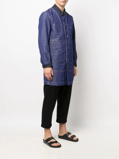 Shop Junya Watanabe Contrast-stitching Pocket Single-breasted Coat In Blau