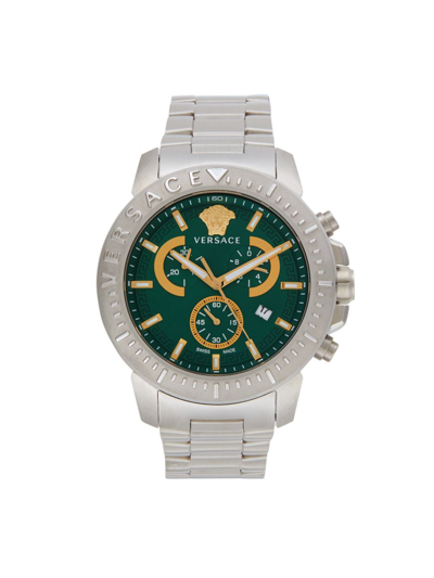 Shop Versace Men's 45mm Stainless Steel Bracelet Chronograph Watch In Green