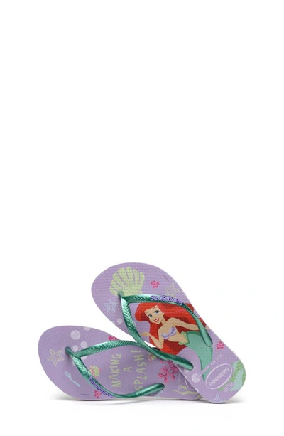 Shop Havaianas Disney Princess Flip Flop In Calm Lilac/ Metallic Green