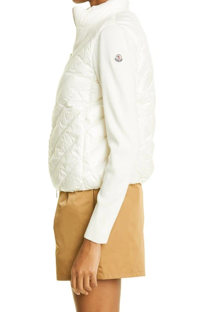 Shop Moncler Quilted Down & Knit Cardigan In White