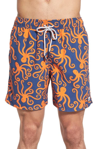 Shop Tom & Teddy 'octopus Pattern' Swim Trunks In Blue/ Orange