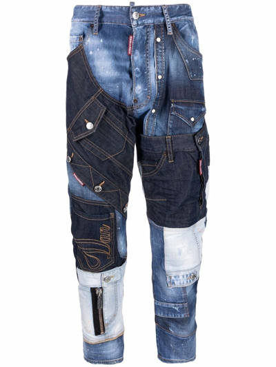 Dsquared2 Men's Franken Combat Denim Patch Jeans In Blu | ModeSens