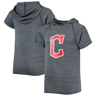 Shop Stitches Youth  Heathered Navy Cleveland Guardians Raglan Short Sleeve Pullover Hoodie In Heather Navy