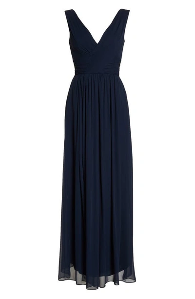 Shop Dessy Collection Surplice Ruched Chiffon Gown In Midnight