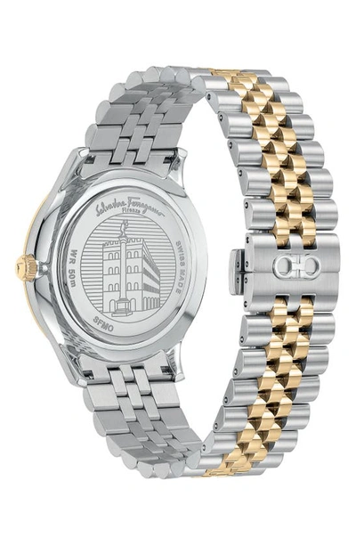 Shop Ferragamo Duo Moon Phase Bracelet Watch, 40mm X 8.5mm In Yellow Gold/ Steel