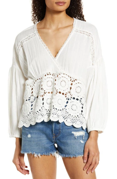 Lucky Brand Long Sleeve Crochet Cotton Top In White