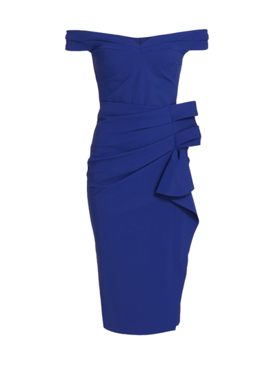 Shop Chiara Boni La Petite Robe Women's Off-the-shoulder Midi Dress In Azulejo