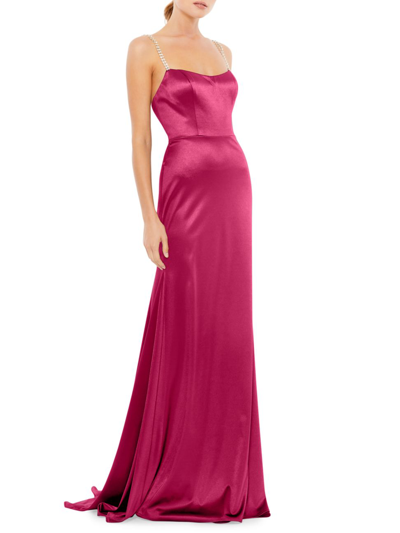 Shop Mac Duggal Women's Ieena Crystal-strap Satin Gown In Hot Pink