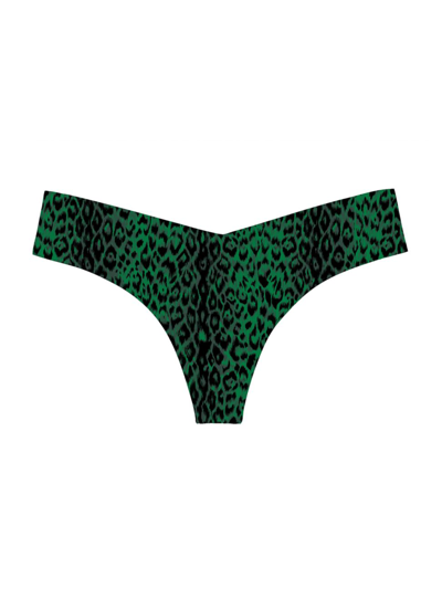 Shop Commando Printed Mesh Thong Panty In Jade Jaguar