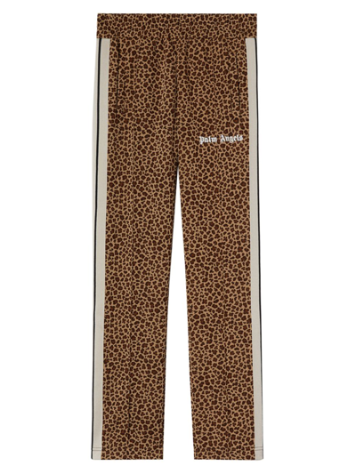 Shop Palm Angels Men's Leopard Jacquard Track Pants In Beige Off White