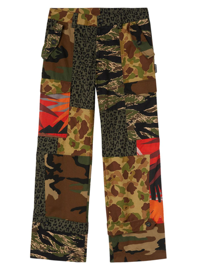 Shop Palm Angels Men's Mixed Fabric Cargo Pants In Military Black