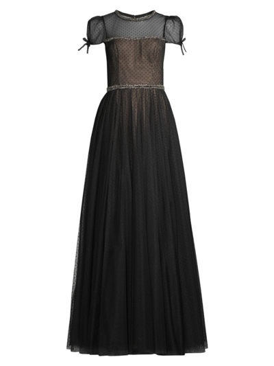 Shop Basix Women's Embellished Swiss Dot Tulle Gown In Black