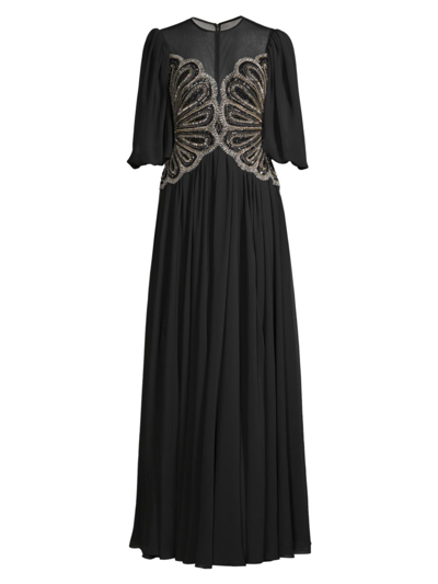 Shop Basix Women's Embellished Illusion Neckline Gown In Black Silver