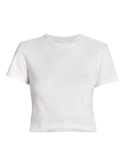 Shop Saint Laurent Cropped Slim T-shirt In Naturel