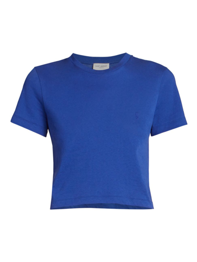Shop Saint Laurent Cropped Slim T-shirt In Bleuroi