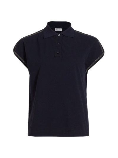 Shop Brunello Cucinelli Women's Bead-embellished Polo Shirt In Navy