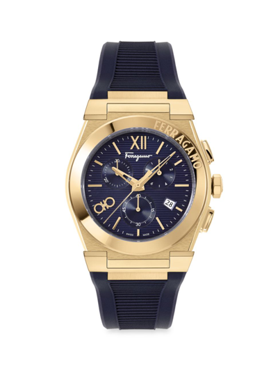 Shop Ferragamo Men's Vega Chrono Silicone Strap Watch In Navy