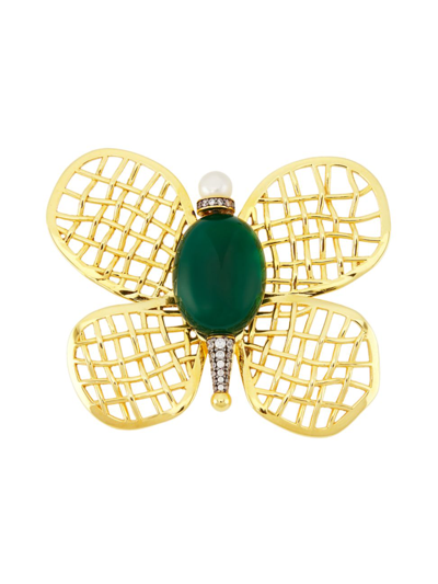 Shop Begüm Khan Women's Magically Ever After 24k-gold-plated & Multi-stone Butterfly Brooch In Green