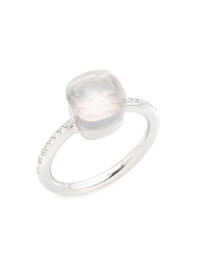 Shop Pomellato Women's Ring Nudo Petit 18k White Gold, Milky Quartz & Diamond Ring
