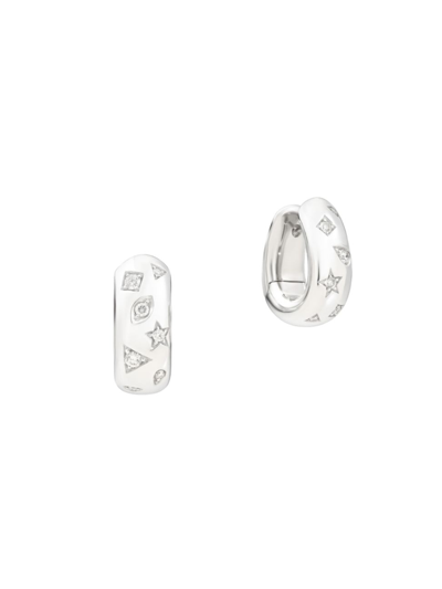 Shop Pomellato Women's Iconica 18k White Gold & Diamond Engraved Hoop Earrings