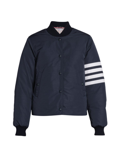 Shop Thom Browne Snap-front Down Bomber Jacket In Navy
