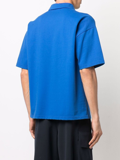 Shop Mackintosh Cutaway Collar Short-sleeve Polo Shirt In Blue