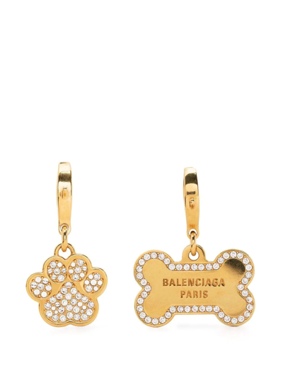 Shop Balenciaga Crystal-embellished Puppy Earrings In Gold