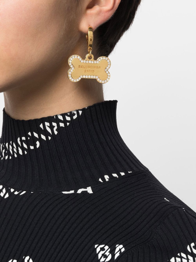 Shop Balenciaga Crystal-embellished Puppy Earrings In Gold