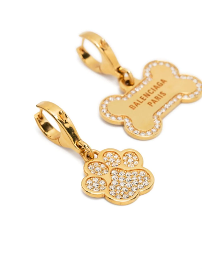 Shop Balenciaga Crystal-embellished Puppy Earrings In Gold
