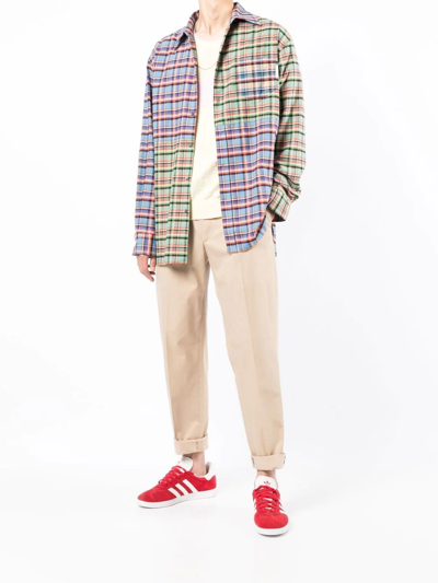 Marni Patchwork Check-print Oversized Shirt In Blue
