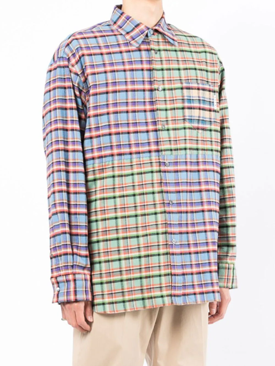 Marni Patchwork Check-print Oversized Shirt In Blue