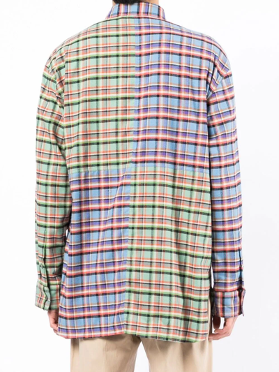 Marni Patchwork Check-print Oversized Shirt In Blue