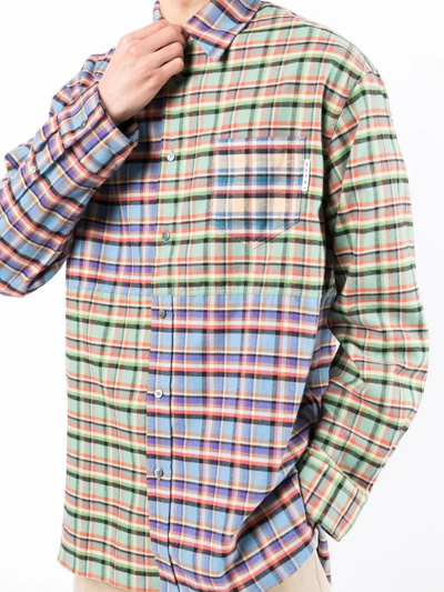 Marni Patchwork Check-print Oversized Shirt In Blue
