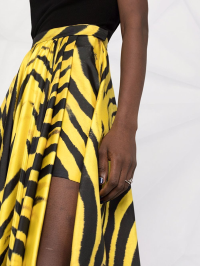 Shop Roberto Cavalli Asymmetric Zebra Print Pleated Skirt In Yellow