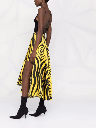 Shop Roberto Cavalli Asymmetric Zebra Print Pleated Skirt In Yellow