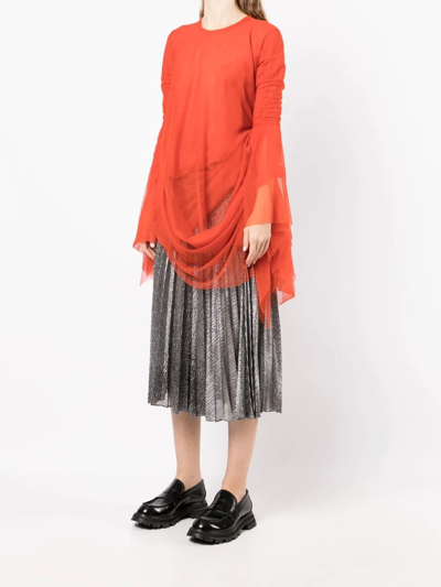 Shop Junya Watanabe Draped Tulle Blouse In Red