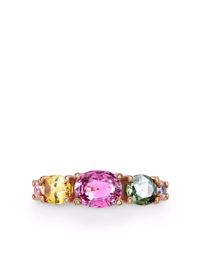 Shop Pragnell 18kt Rose Gold Rainbow Fancy Sapphire Ring In Pink