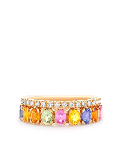 Shop Pragnell 18kt Rose Gold Rainbow Sapphire And Diamond Ring In Pink