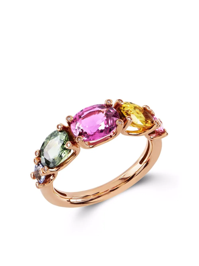 Shop Pragnell 18kt Rose Gold Rainbow Fancy Sapphire Ring In Pink