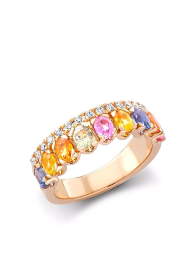 Shop Pragnell 18kt Rose Gold Rainbow Sapphire And Diamond Ring In Pink