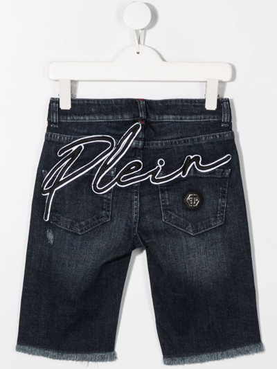 Shop Philipp Plein Junior Distressed Denim Shorts In Blue