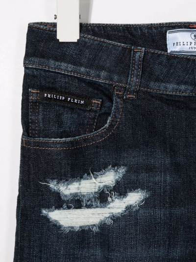 Philipp Plein Junior Distressed Slim-cut Jeans In Blue