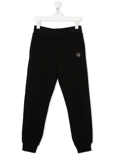 Shop Philipp Plein Junior Logo-patch Track Pants In Black