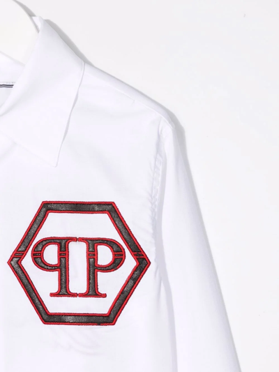 Shop Philipp Plein Embroidered Logo Long-sleeve Shirt In White